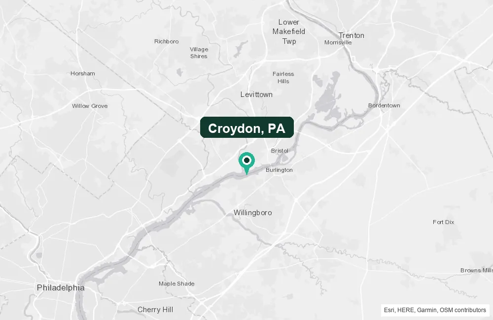 Map of Croydon, Pennsylvania and the surrounding Bucks County area service area